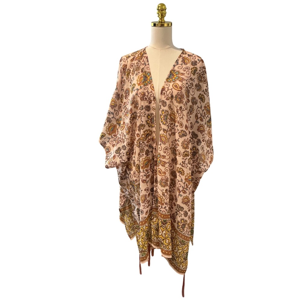 Planet Gold Plus Kimono Cardigan Womens 3X Pink Floral Paisley Excellent Boho